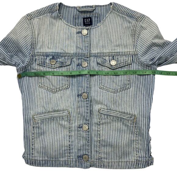 GAP KIDS Railroad Stripe Denim Jacket Size Large 10-11y Girls Lace Up Side Blue - Picture 7 of 9